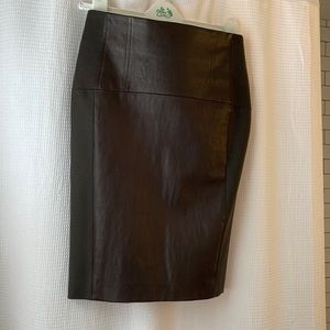 Brunello Cucinelli chocolate brown leather and virgin wool skirt.